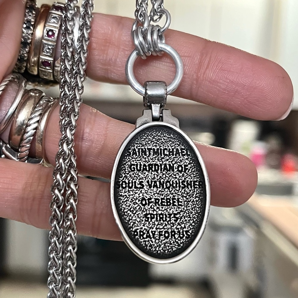 Handmade wheat chain stainless steel necklace with st Michael medal charm - Picture 5 of 13